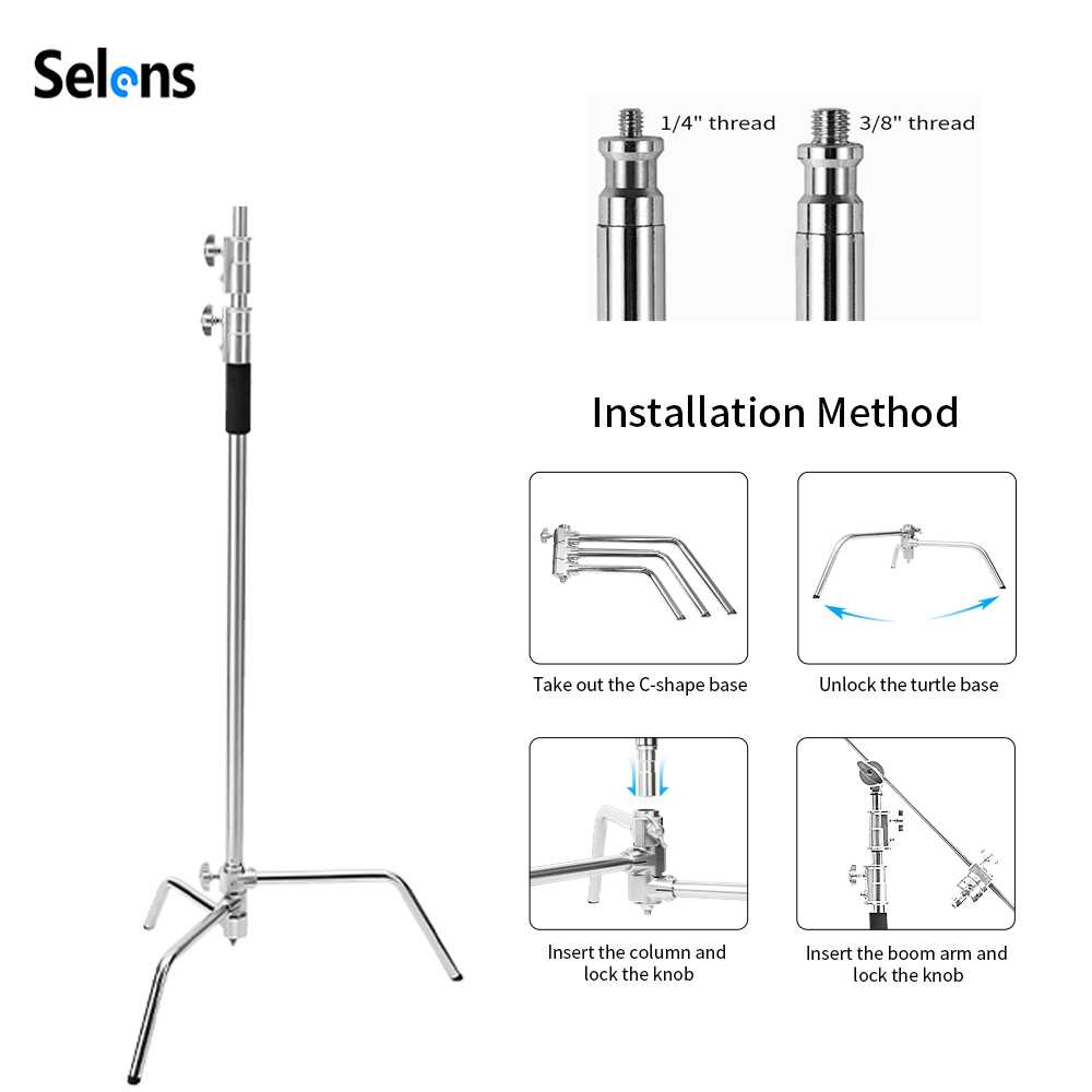 Photography Video Lighting Kit - Selens 300cm C-Stand Stainless Steel Light